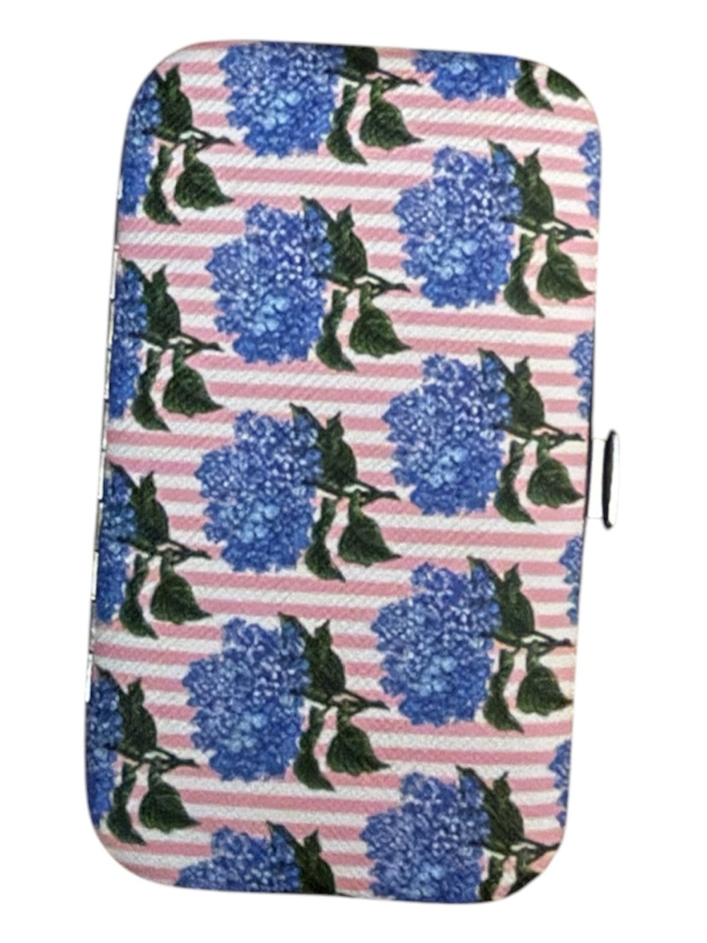 Blue Floral With Pink Stripes Manicure Pedicure Kit with Metal Tools